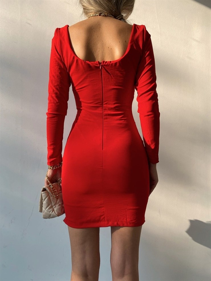Büzgülü Boyu Önden Bağcıkla Ayarnanabilir Anissa Kadın Kırmızı Elbise 22K000249