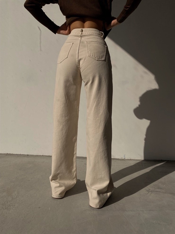 Jean Yüksek Bel Palazzo Kadın Taş Renk Pantolon 22K000179