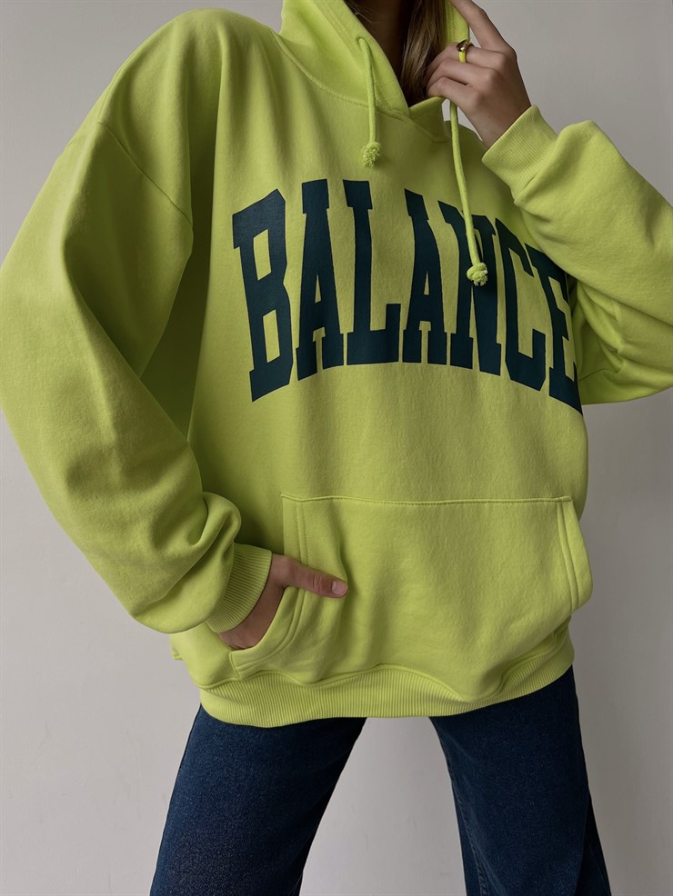 Kapüşonlu Balance Yazılı Emerson Kadın Neon Sweatshirt 23K000150