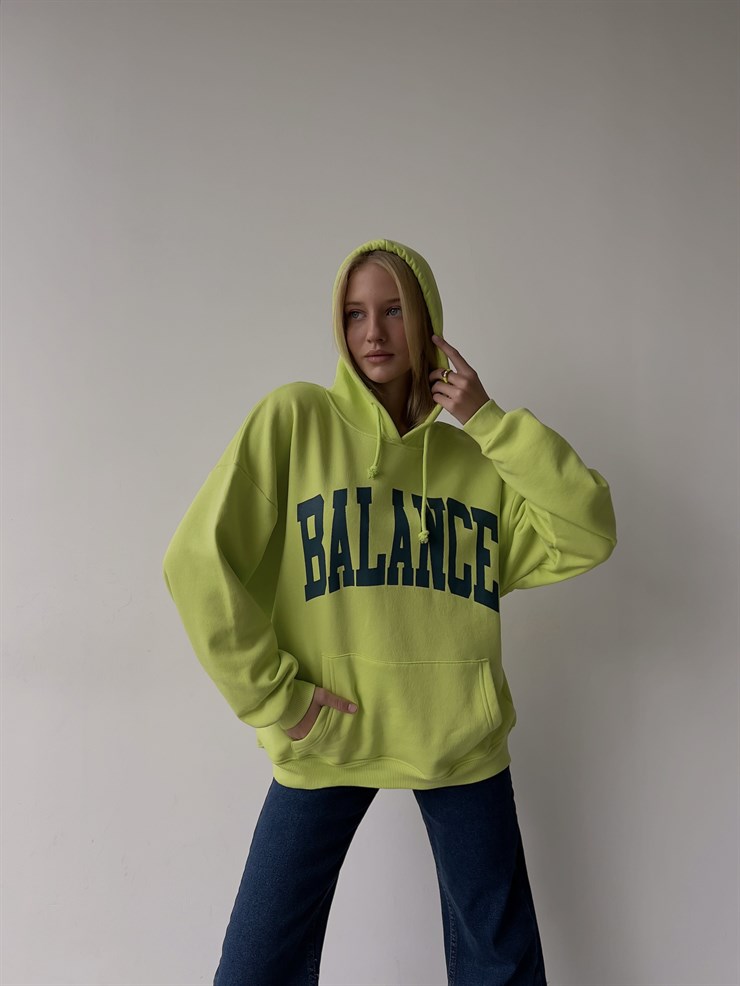 Kapüşonlu Balance Yazılı Emerson Kadın Neon Sweatshirt 23K000150