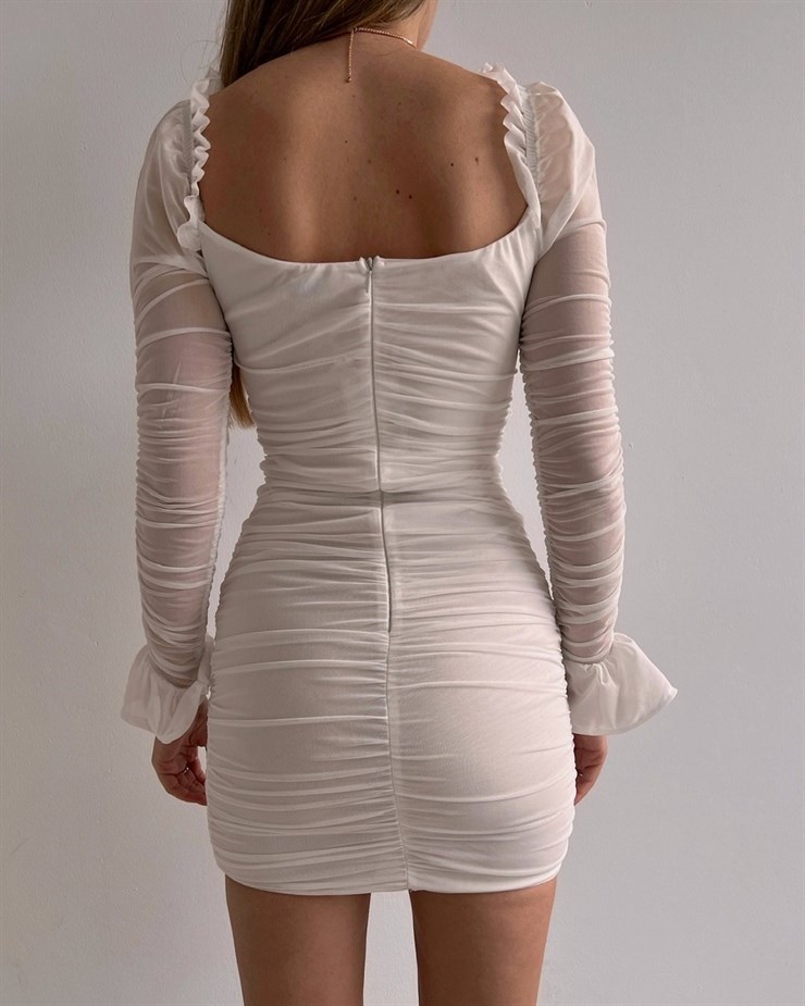 Kolları Bolero Görünümlü Mini Orabella Kadın Beyaz Elbise 22K000409