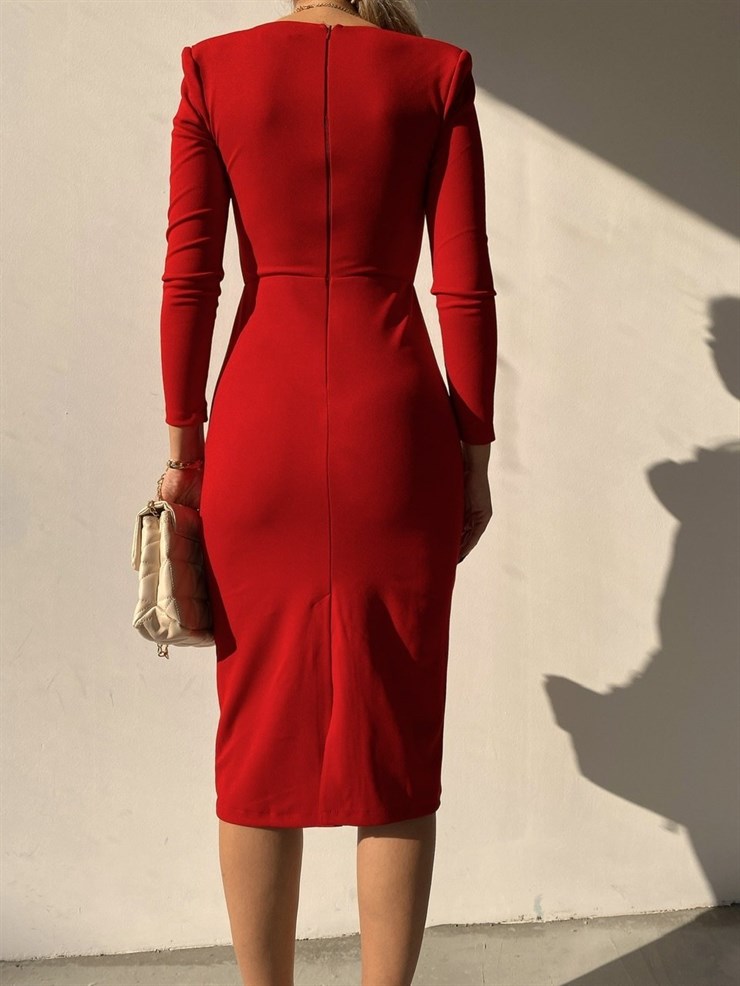 Midi Kolları Bolero Görünümlü Arkası Yırtmaçlı Johanna Kadın Kırmızı Elbise 22K000264
