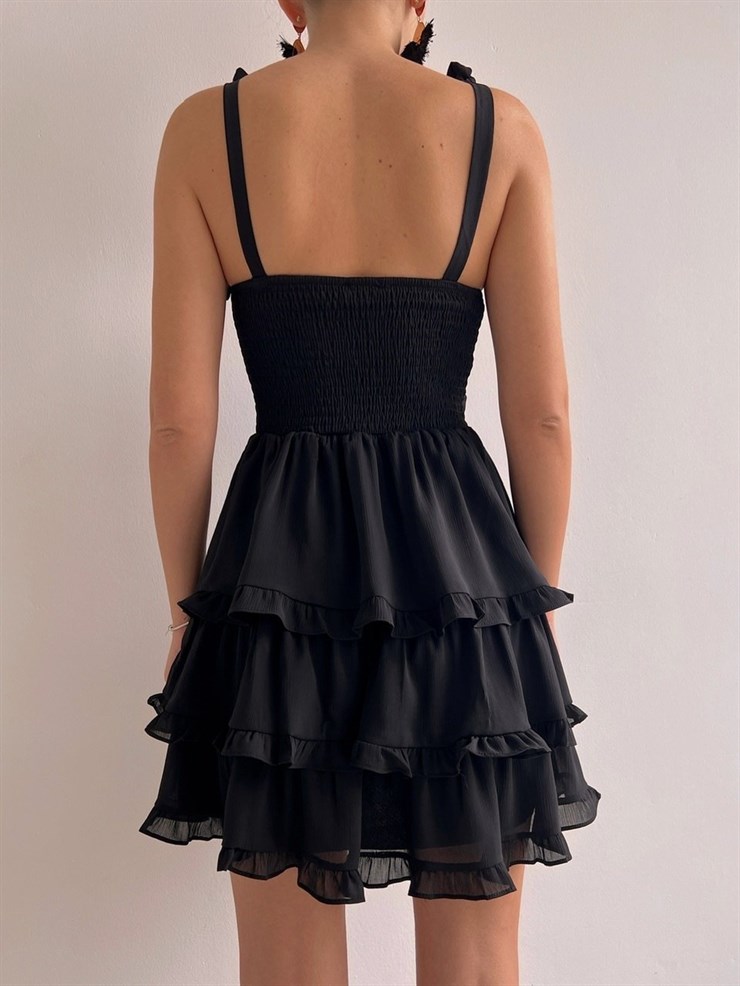 Mini Ayarlanabilir Askı Fırfırlı Grazia Kadın Siyah Elbise 22K000536