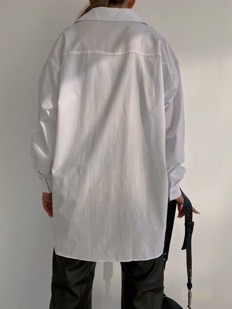 Oversize Uzun Kollu Rose Kadın Beyaz Gömlek 22K000500
