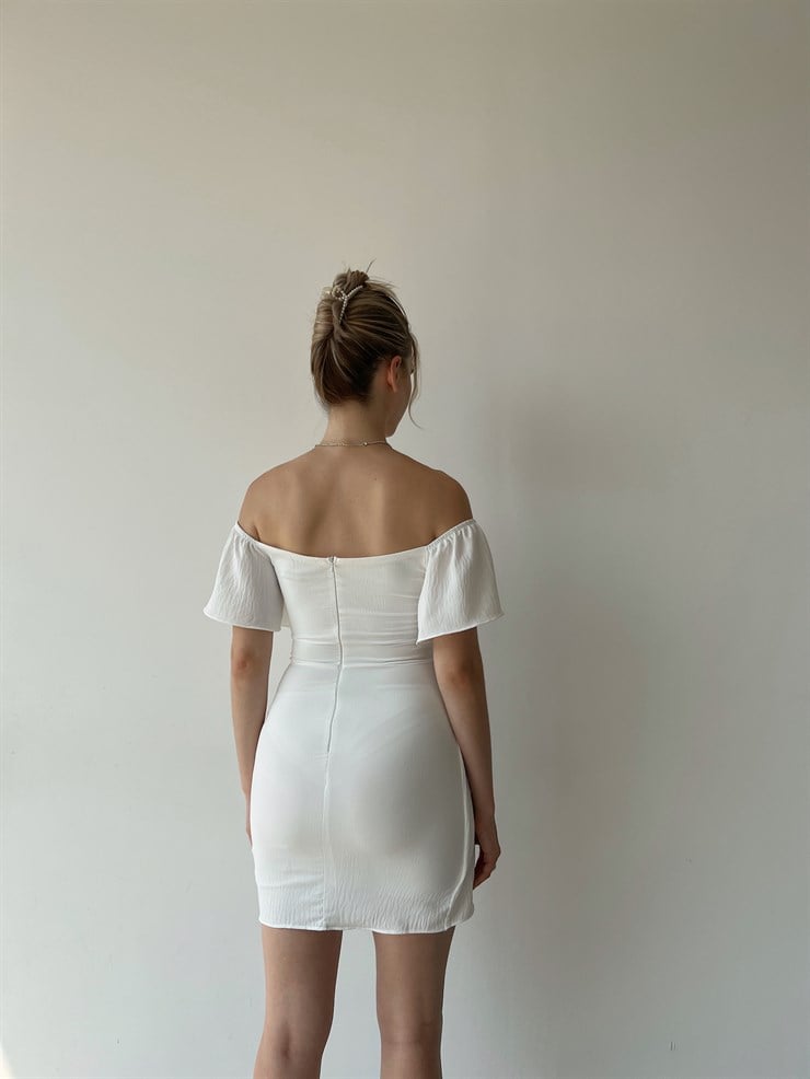 Ayarlanabilir Lastik Omuz Beli Bağcıklı Jovia Kadın Beyaz Elbise 22Y000331