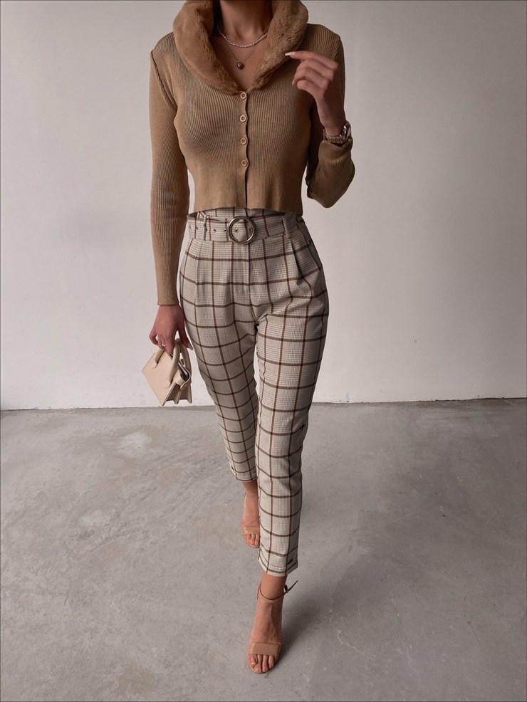 Plaid Belted Trousers 22K000426
