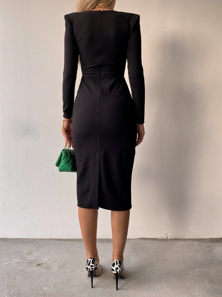 Midi Kolları Bolero Görünümlü Arkası Yırtmaçlı Johanna Kadın Siyah Elbise 22K000264
