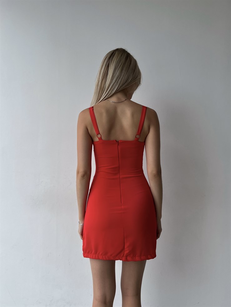 Mini Boy Askılı Göğüs Çevresi Taş Detaylı Avila Kadın Kırmızı Elbise 22Y000451