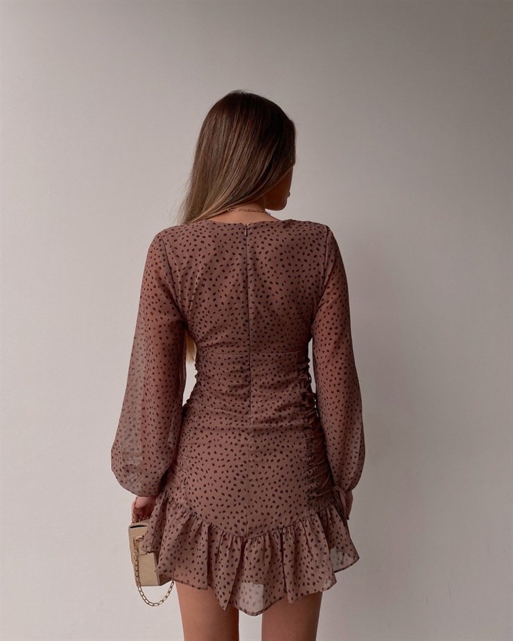 Poantiyeli Eteği Volanlı Janina Kadın Vizon Şifon Elbise 22K000411