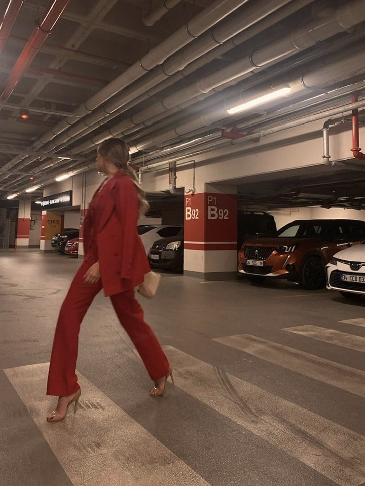 Yelek Ceket Pantolonlu Klasik Celina Kadın Kırmızı Üçlü Takım 22K000357